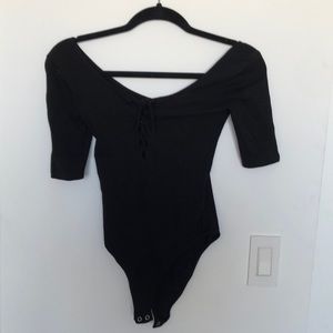 Lock back black bodysuit with tie